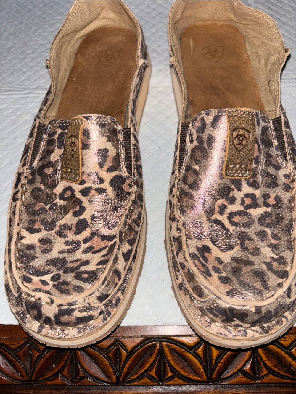 Ariat Leopard Print Slip-On Moccasins - Tan/Brown
